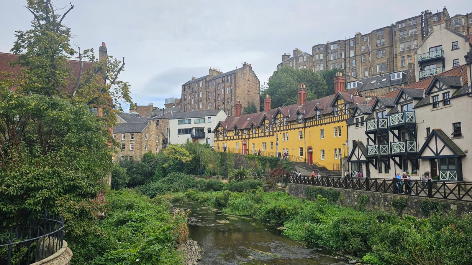 Old houses along a small river in Dean Village, Edinburgh